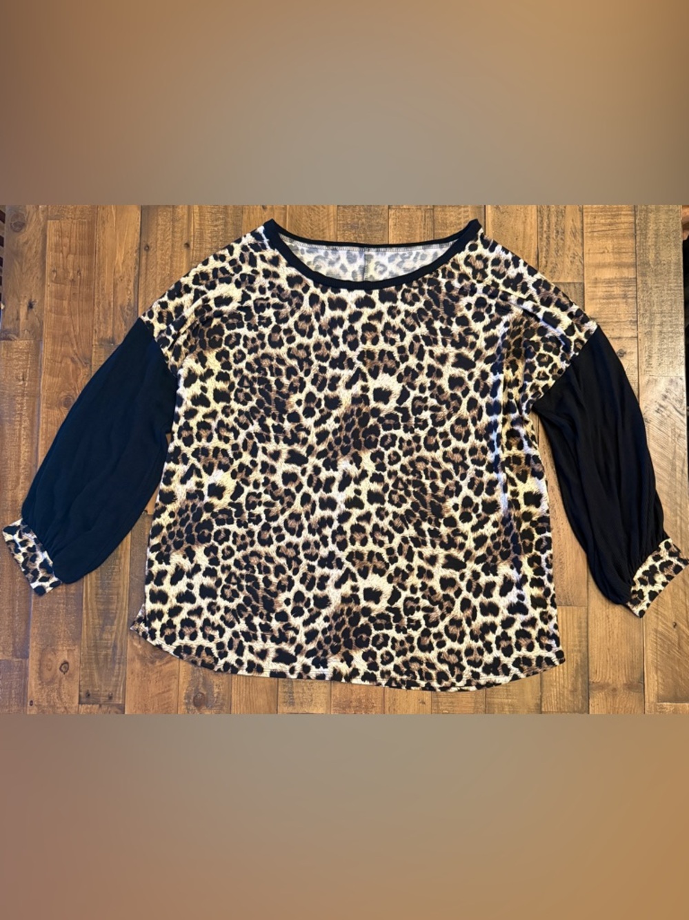 Leopard Print Long Sleeve Top in Black and Brown